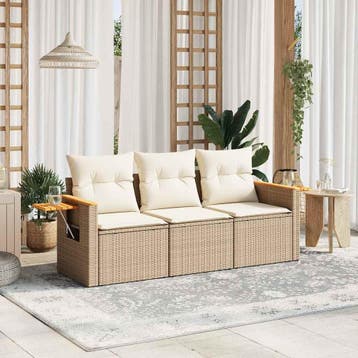 vidaXL 3-delige Loungeset met kussens poly rattan beige, Verzenden, Loungeset