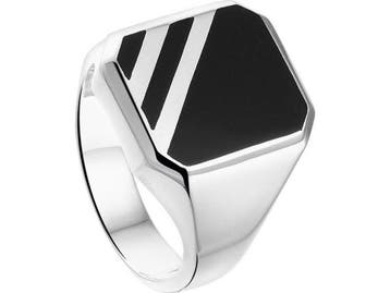 The Jewelry Collection - Zegelring Onyx - Zilver - Maat, Kleding | Dames, Verzenden, Zo goed als nieuw