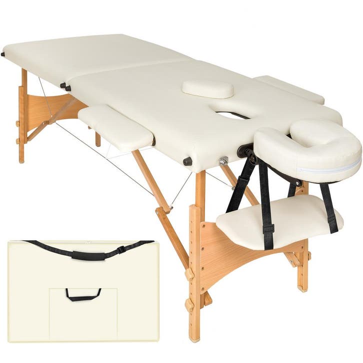 tectake 2 zone massagetafel met 5cm matras en houten frame -, Sport en Fitness, Massageproducten, Verzenden