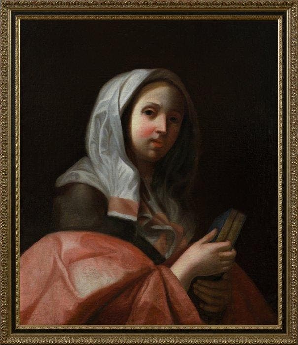Scuola romana (XVIII) - Giovane donna velata con libro - NO, Antiek en Kunst, Kunst | Schilderijen | Klassiek