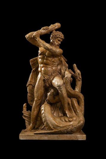 Sculpture, Ercole Idra di Lernia marmo Giallo Siena h70cm. -
