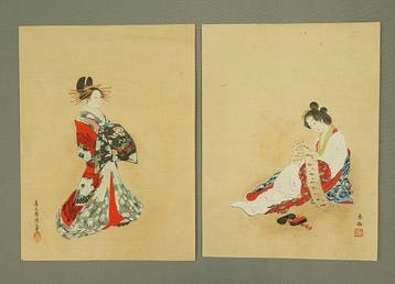 Set of 2 Woodblock - Beautiful Woman Reading Letter,