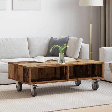 vidaXL Bijzettafel met wielen Oudhout 90 x 50 x 30 cm, Verzenden, Nieuw