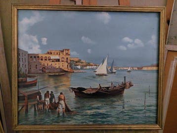Scuola Napoletana (XX) - Golfo di Napoli con Palazzo