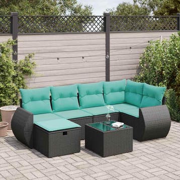 vidaXL 7-delige Loungeset met kussens poly rattan zwart, Verzenden, Nieuw, Loungeset