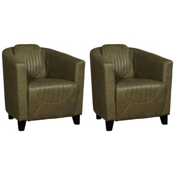 Set van 2 Leren fauteuils Press Special - Vintage Olive, Nieuw, Ophalen of Verzenden, 50 tot 75 cm, Leer