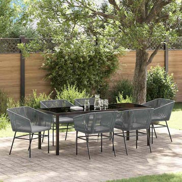 vidaXL Tuin Eettafel Set 7 st Grijs Gepoedercoat staal, Verzenden, Nieuw