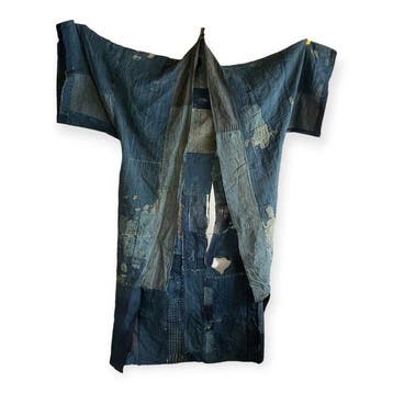 Monumentaal Japanse Indigo Boro-kimono met uitgebreide