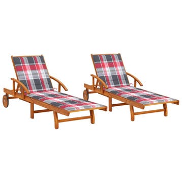 vidaXL Ligstoelen 2 st met kussens massief acaciahout, Verzenden, Nieuw