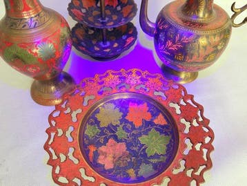 Theeservies (4) - Kashmir style - Messing - Fluorescerende