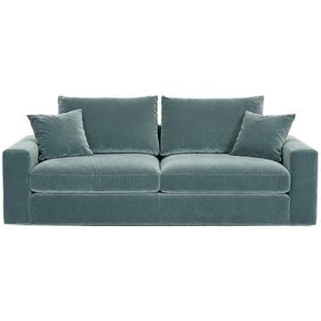 Blauwgroene Fluwelen Bank Met Sierkussens - 2-Zitszetel -, Verzenden