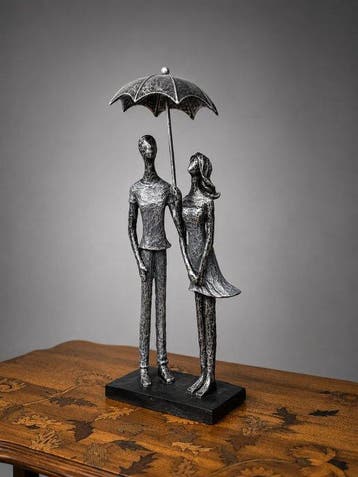 sculptuur, Abstract koppel onder paraplu – Handafgewerkt -