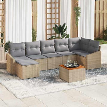 vidaXL Tuinbank Set 8 st Beige en Lichtgrijs poly rattan, Verzenden, Nieuw