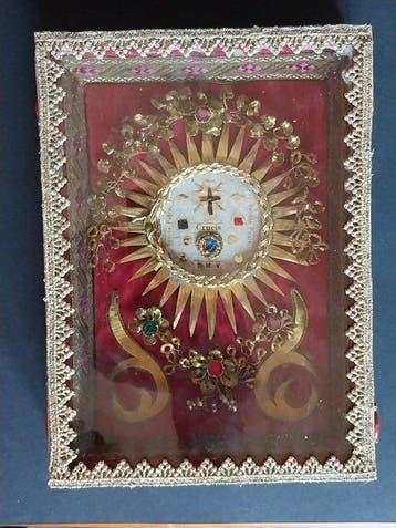 Reliekhouder - Hout, Glas, Textiel, Papier - 1850-1900 -