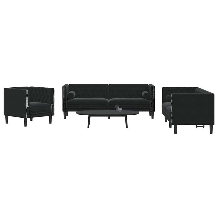 vidaXL 3-delige Loungeset Chesterfield met bolsters fluweel, Maison & Meubles, Canapés | Salons, Envoi