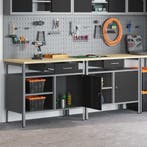vidaXL Werkbankset met lade 2 pcs Zwart en Grijs 200 x 55 x, Doe-het-zelf en Bouw, Verzenden, Nieuw