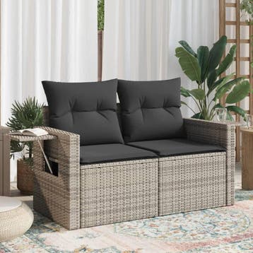 vidaXL Tuinbank 2-zits met kussens poly rattan grijs, Verzenden