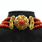 Chaîne - 14 carats Or jaune Corail rouge