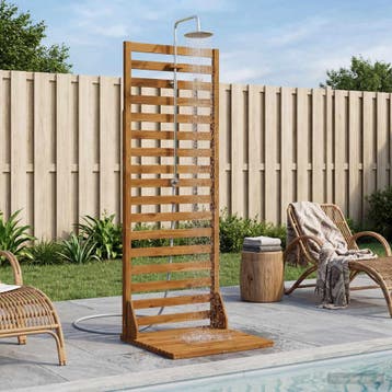 vidaXL Buitendouche 205,5 cm Massief acaciahout en roestvrij, Tuin en Terras, Verzenden, Nieuw