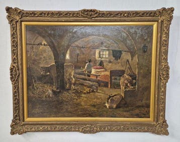 Hugo Charlemont (1850-1939) - Im Kuhstall, Antiek en Kunst, Kunst | Schilderijen | Klassiek