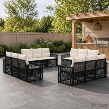 vidaXL Tuinbank Set 12 st Zwart en Crème Wit poly rattan, Verzenden