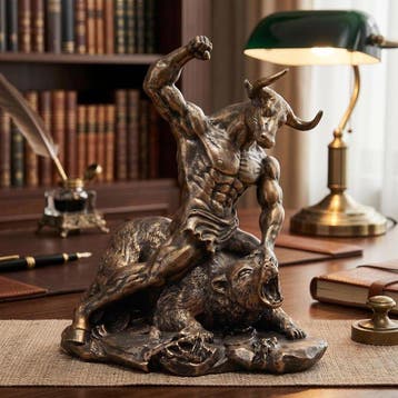 sculptuur, Bronze Minotaur and Bear Sculpture – Powerful