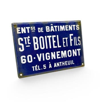 Emaille bord Ste Boitel et Fils, aannemersbedrijf,