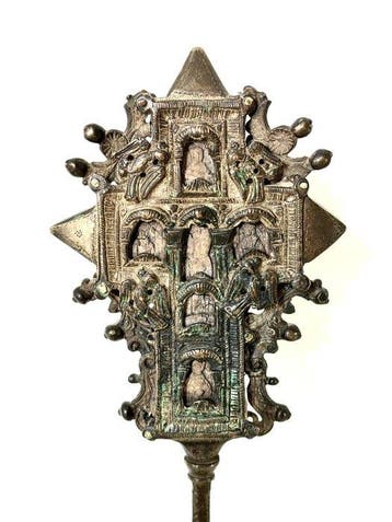 Kruis - Brons, Hout - 1650-1700 - Orthodox kruis - Mont