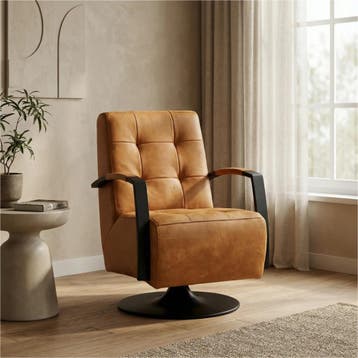 Leren draaifauteuil Mind - Kenia Cognac (cognac) -, Maison & Meubles, Fauteuils, Ophalen of Verzenden