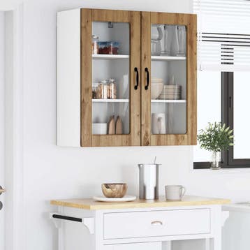 vidaXL Wandglas Kasten LUCCA 2 st Artisanaal eiken Bewerkt, Verzenden