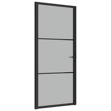 vidaXL Binnendeur 93x201,5 cm matglas en aluminium zwart, Verzenden, Nieuw