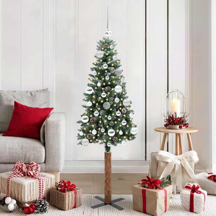 vidaXL Slanke Kerstboom Groen 150 cm PVC en massief, Diversen, Kerst, Nieuw, Verzenden