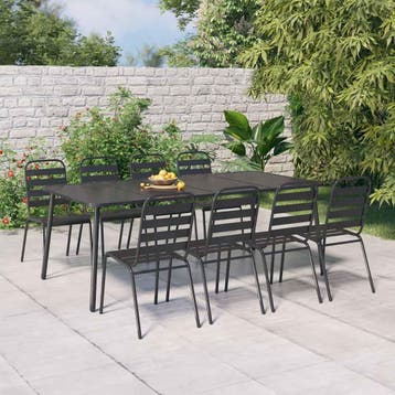 vidaXL 9-delige Tuinset staal antracietkleurig, Verzenden, Nieuw, Tuinset