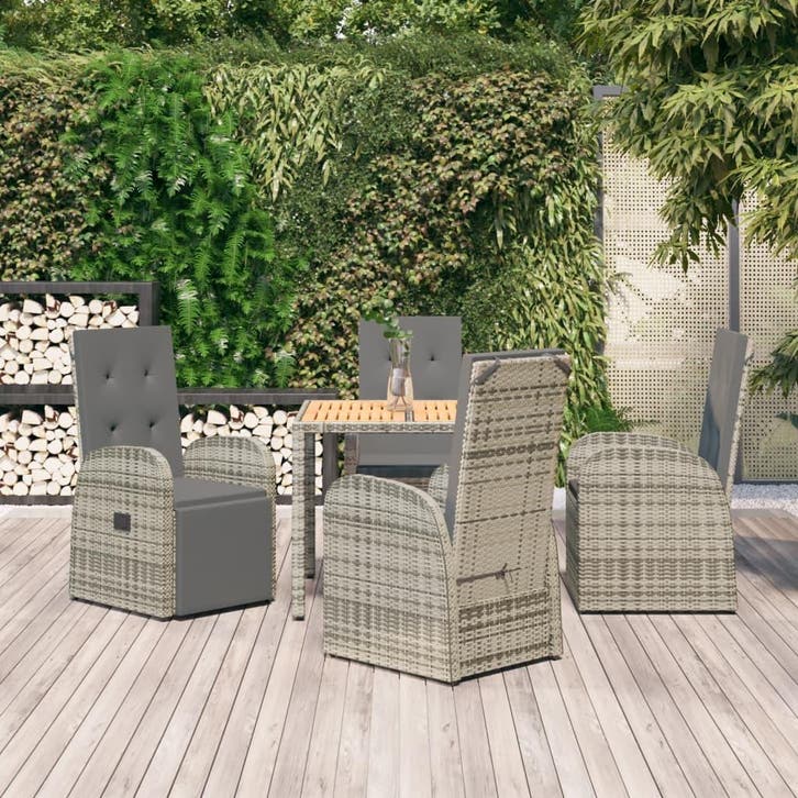 vidaXL 5-delige Tuinset met kussens poly rattan grijs, Jardin & Terrasse, Ensembles de jardin, Envoi