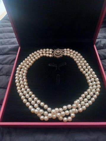 Kraagketting - 18 karaat Witgoud Parel - Diamant