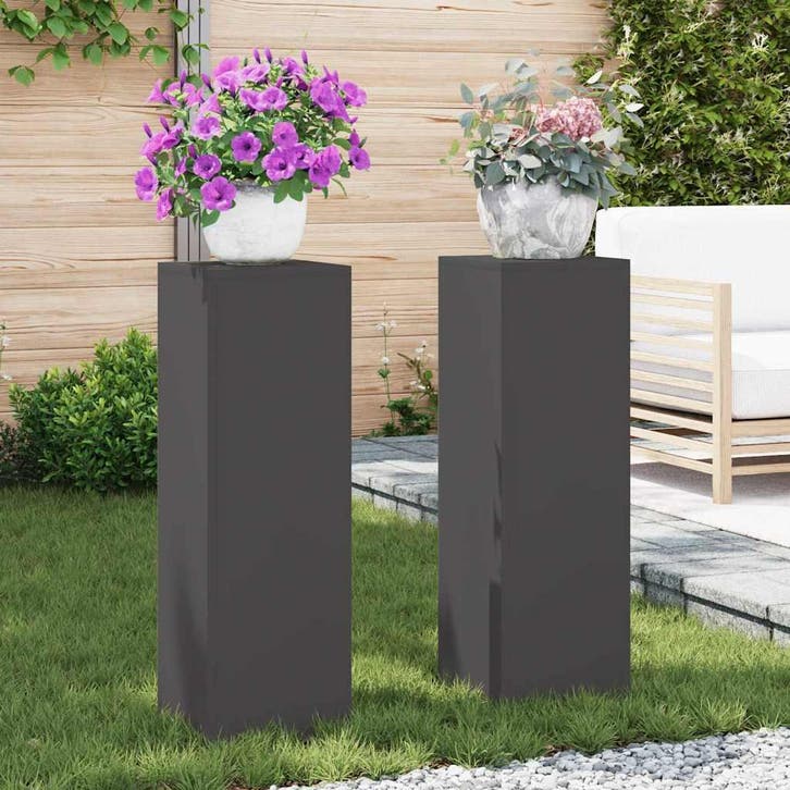 vidaXL Plantenstand 2 pcs Zwart 24 x 24 x 75 cm Staal, Tuin en Terras, Bloembakken en Plantenbakken, Nieuw, Verzenden