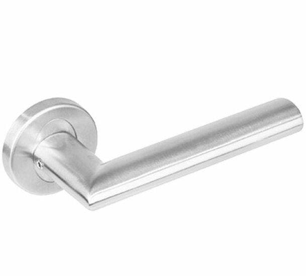 Intersteel enkele deurkruk Girona rechts op rond rozet RVS, Doe-het-zelf en Bouw, Hang- en Sluitwerk, Ophalen of Verzenden