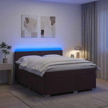 vidaXL Boxspringbed met matras en LED Donkerbruin 140 x 190, Verzenden, Nieuw