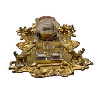 French Antique - Inktpot - Messing, Kristal