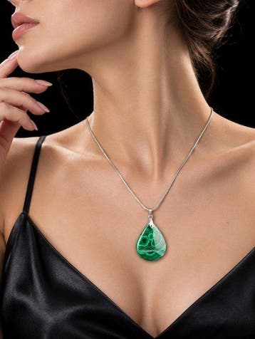 Malachiet druppel ketting - 925 Sterling Zilver - met een