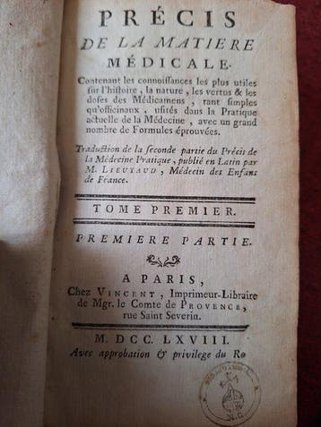 M. Lieutaud - Précis de la Matiere Médicale - 1768