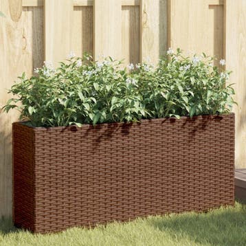 vidaXL Plantenbak met 2 potten 90x20x40 cm poly rattan bruin, Verzenden, Nieuw
