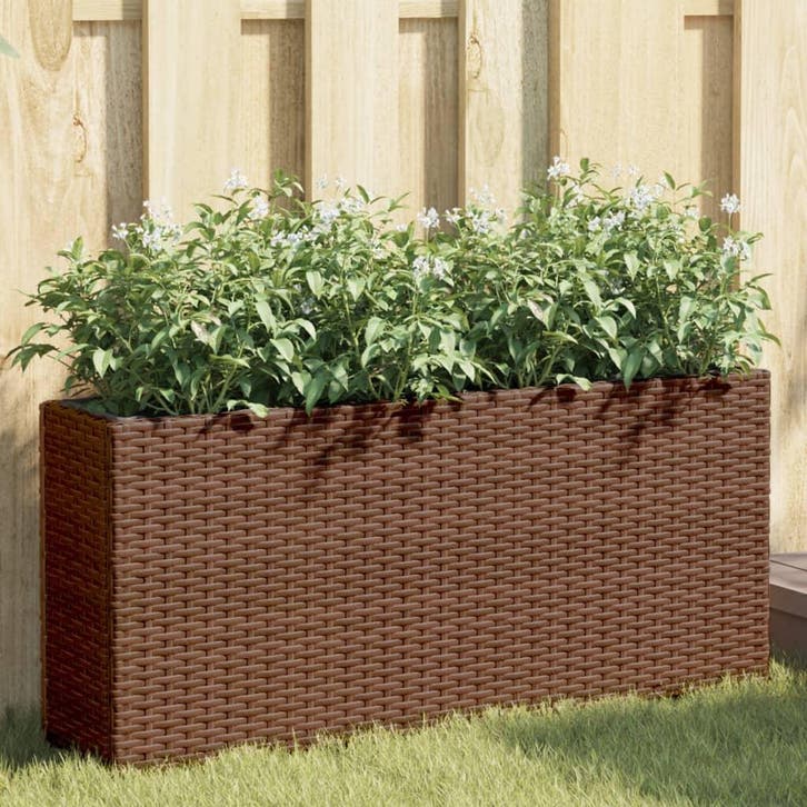 vidaXL Plantenbak met 2 potten 90x20x40 cm poly rattan bruin, Tuin en Terras, Bloempotten, Nieuw, Verzenden