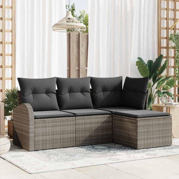 vidaXL Tuinbank Set Grijs poly rattan, Verzenden