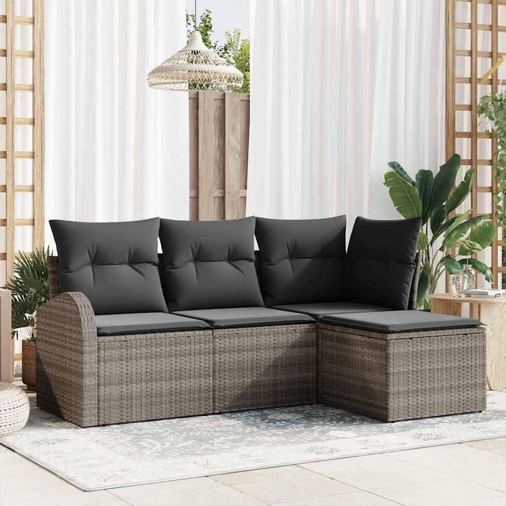 vidaXL Tuinbank Set Grijs poly rattan, Jardin & Terrasse, Ensembles de jardin, Envoi