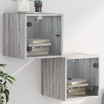 vidaXL Nachtkastjes met glazen deuren 2 st 35x37x35 cm grijs, Verzenden