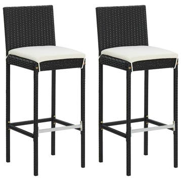 vidaXL Tuinbarkrukken met kussens 2 st poly rattan zwart, Verzenden, Nieuw