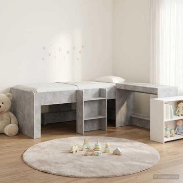 vidaXL Kinderhoogslaper met bureau 2 st Betongrijs Bewerkt, Huis en Inrichting, Slaapkamer | Bedden, Verzenden, Nieuw