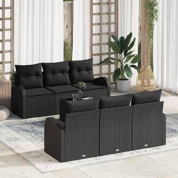 vidaXL Tuinbank Set 7 st Zwart poly rattan, Verzenden
