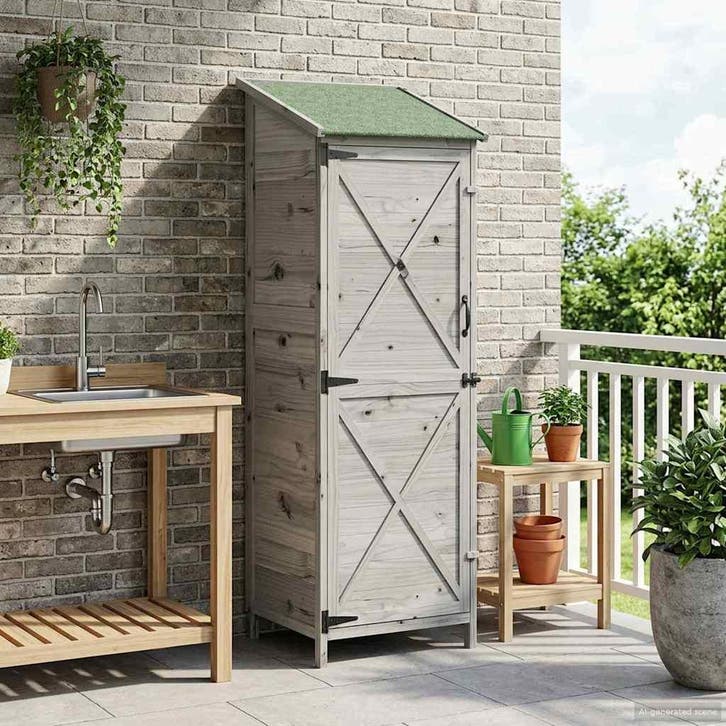 vidaXL Tuin Shed met dak Grijs 59,5 x 56 x 176,5 cm Massief, Jardin & Terrasse, Abris de jardin, Envoi